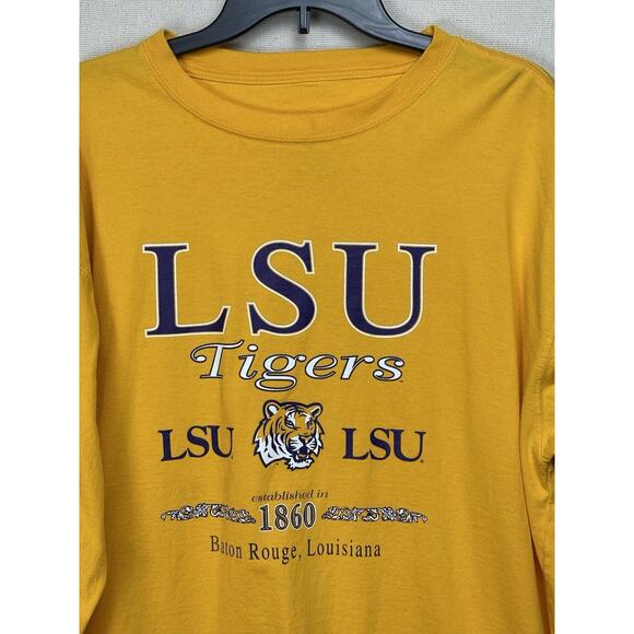 Men's LSU Tigers Long Sleeve Shirt Size XL Graphic Front Yellow Y2K Vtg. - Picture 2 of 6